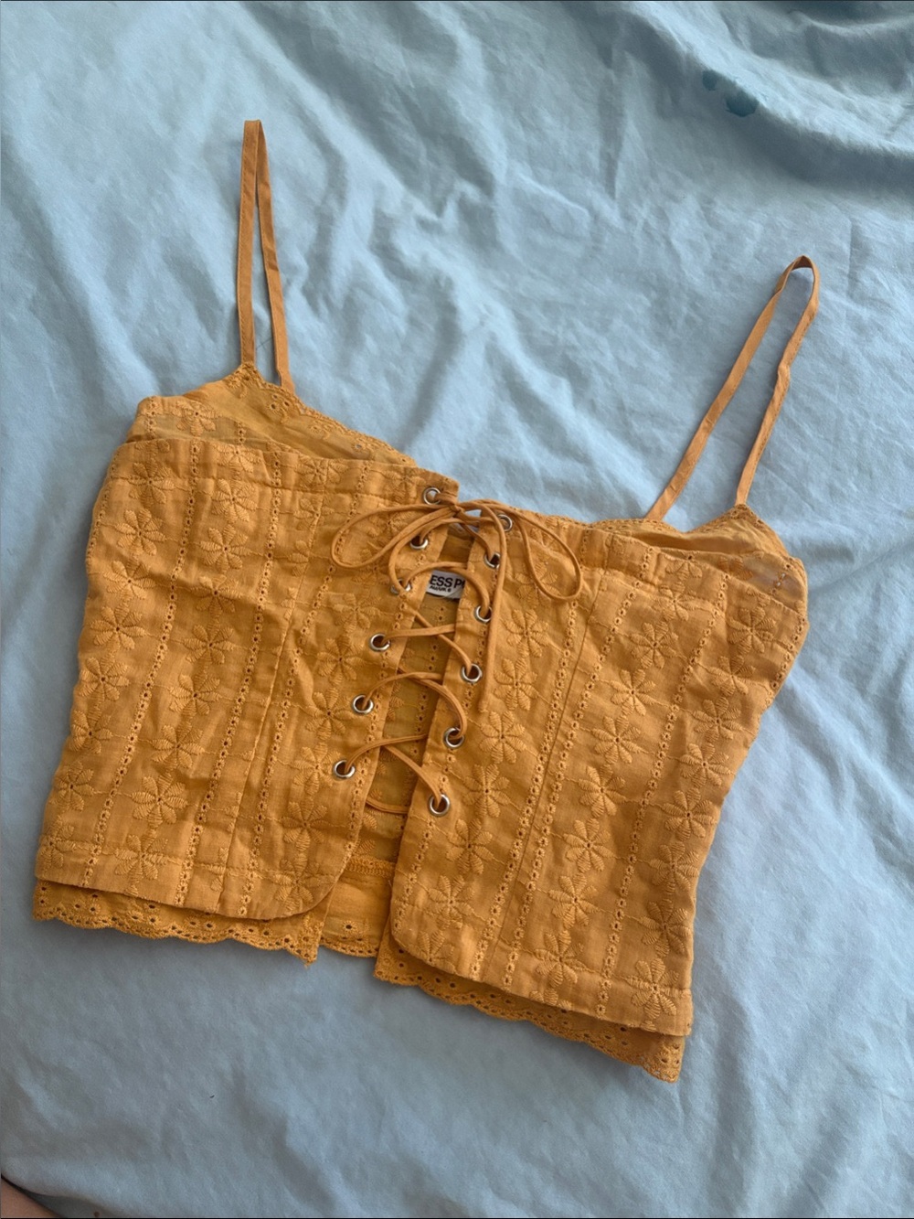 Princess Polly  Mustard Eyelet Lace-Up Camisole